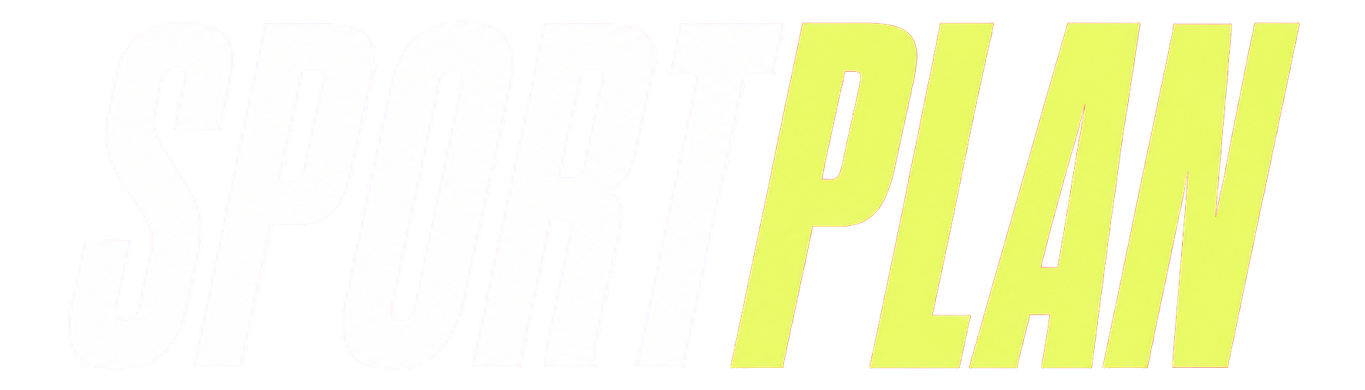 Sportplan – bela in limetno zelena besedna znamka