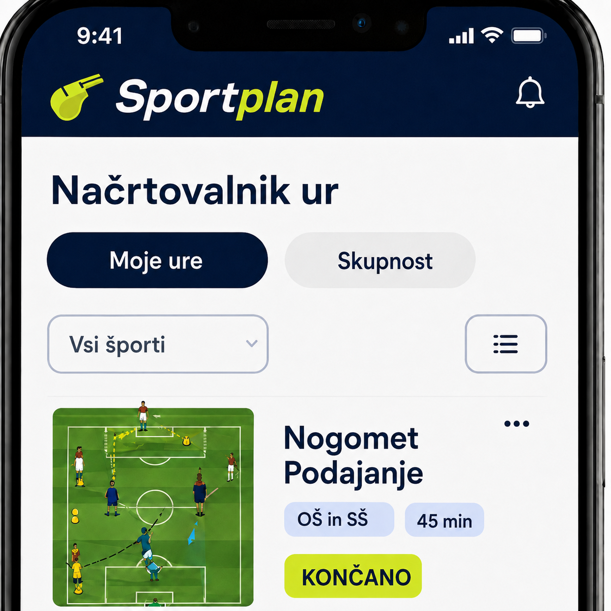 Načrtovalnik ur v aplikaciji Sportplan
